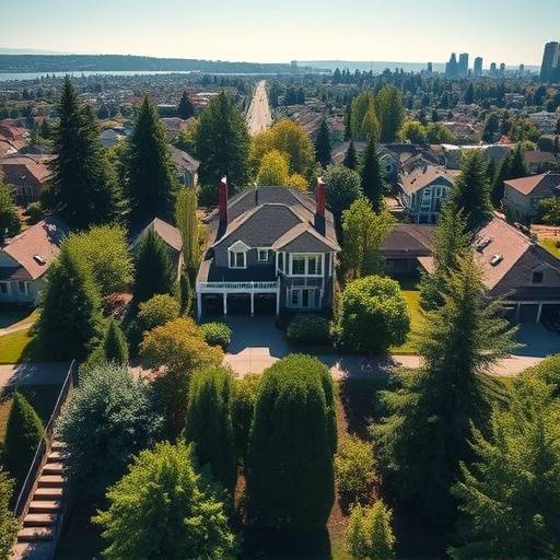 Aerial view of a real estate property in Magnolia, Seattle, showcasing the landscape.