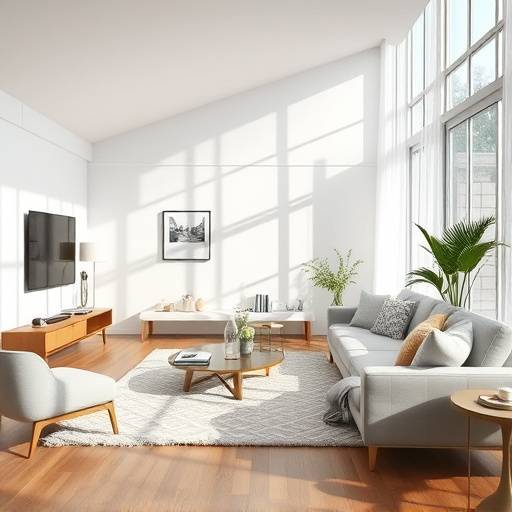Bright and airy interior shot of a modern living room, highlighting real estate photography service.