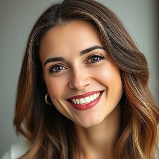 Close-up portrait of a smiling woman, highlighting professional portrait photography service.
