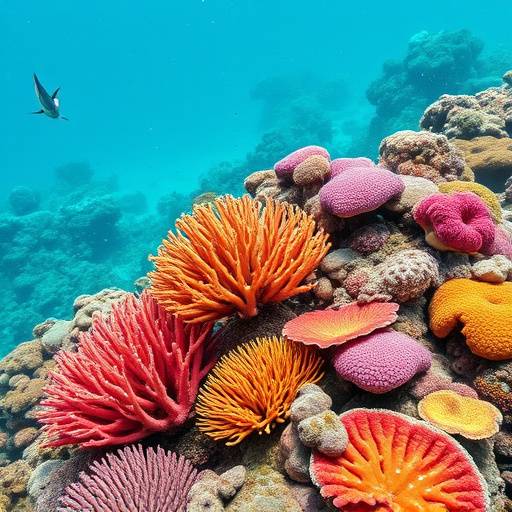 Vibrant coral reefs and crystal-clear turquoise waters surrounding the Great Barrier Reef, Australia.