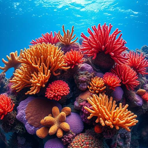 Vibrant coral reefs surrounding the Great Barrier Reef, Australia